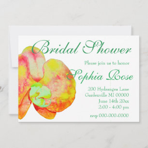 Caribbean orchids, tropical watercolor flowers invitation