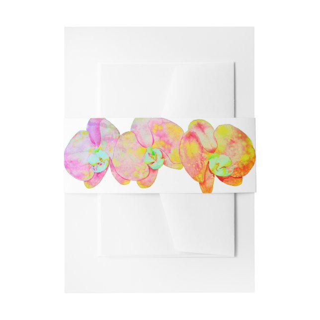Caribbean orchids, tropical watercolor flowers invitation belly band (Front Example)