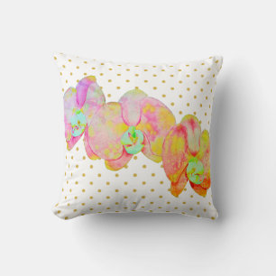 Caribbean orchids, tropical watercolor flowers throw pillow