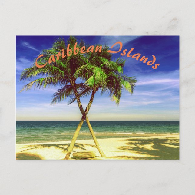 Caribbean Palm Tree Tropical Island Beach Postcard (Front)