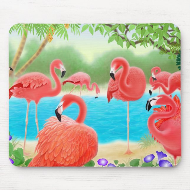 Caribbean Pink Flamingos Mousepad (Front)