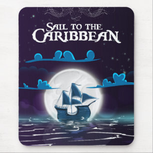 Caribbean Pirate Cartoon Travel print. Mouse Pad