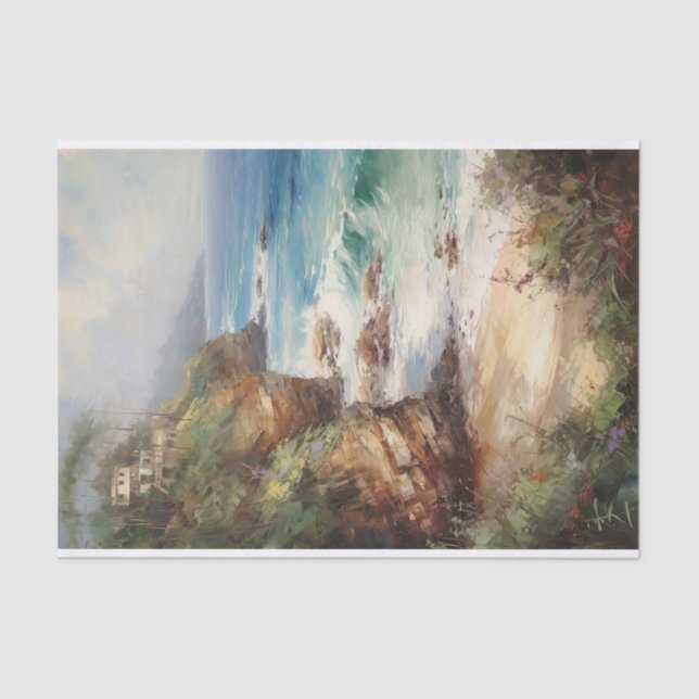 Caribbean Rustic Ocean Coastal Painting Decoupage  Tissue Paper (Front)