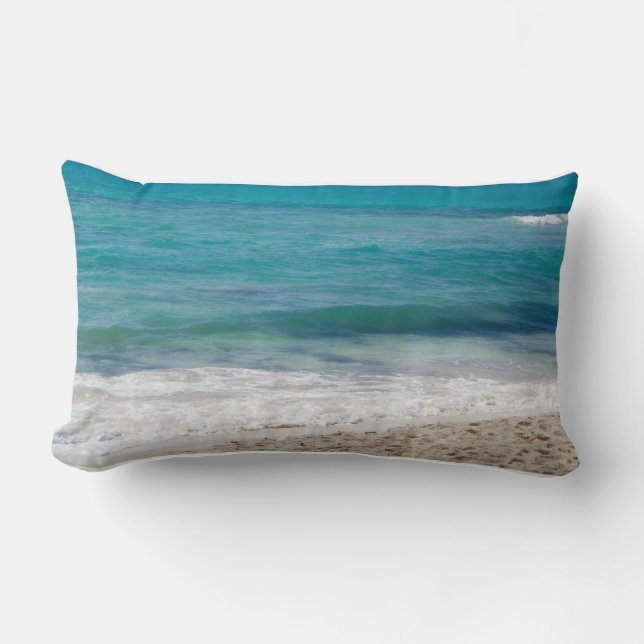 Caribbean Sea Beach with Custom Text Lumbar Pillow (Front)