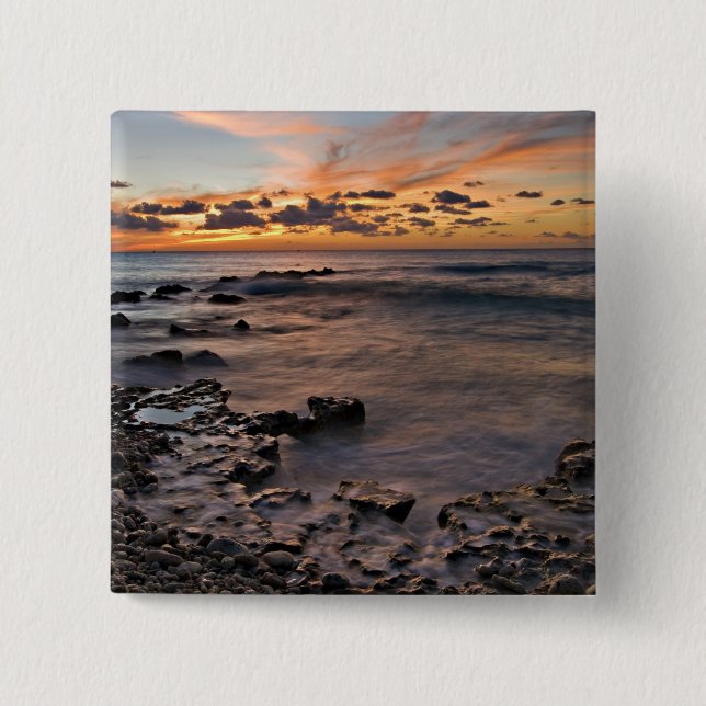 Caribbean Sea, Cayman Islands. Crashing waves 2 Inch Square Button (Front)