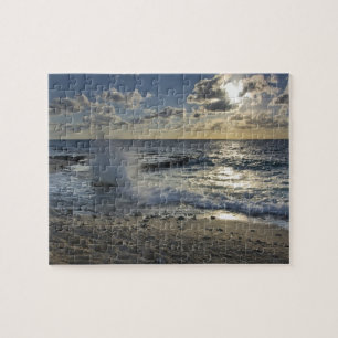 Caribbean Sea, Cayman Islands.  Crashing waves Jigsaw Puzzle
