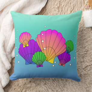 Caribbean Sea Shells with Bubbles Throw Pillow
