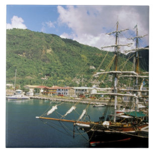 Caribbean, St. Lucia, Soufriere. Boats in Tile