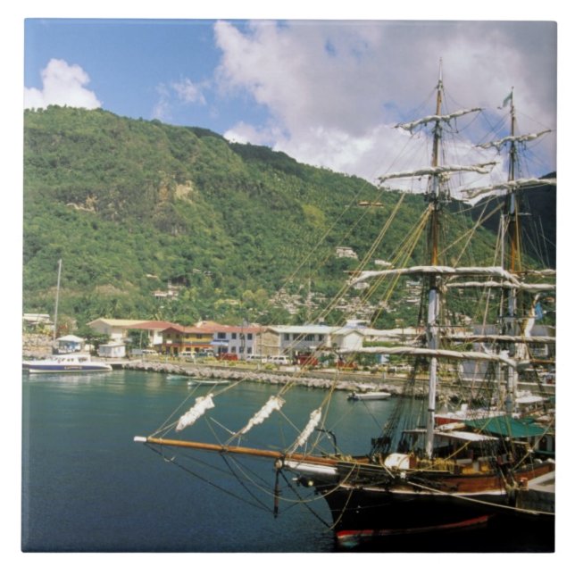 Caribbean, St. Lucia, Soufriere. Boats in Tile (Front)