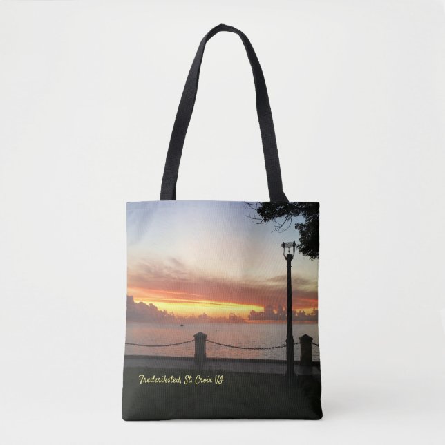 Caribbean Sunset Tropical Personalize Tote Bag (Front)
