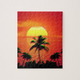 Caribbean Sunset Vaporwave Aesthetic Retro 80s 90s Jigsaw Puzzle
