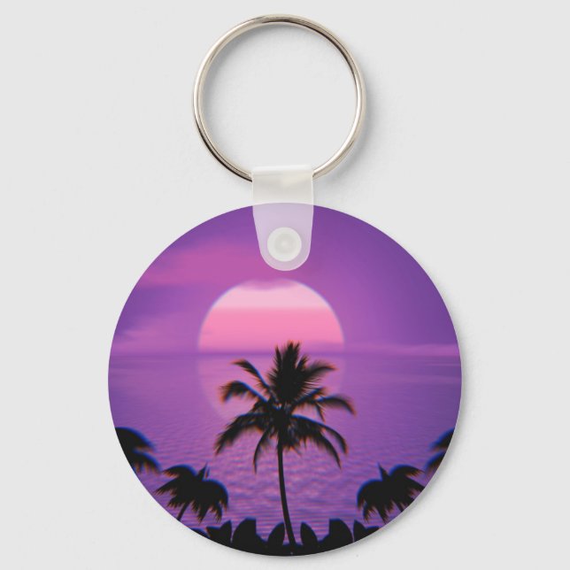 Caribbean Sunset Vaporwave Aesthetic Retro 80s 90s Keychain (Front)