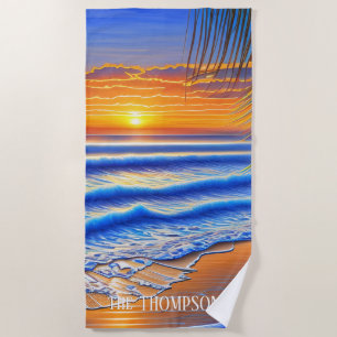 Caribbean Sunset with Personalized Name Beach Towel