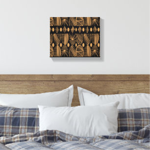 Caribbean Tribal Mudcloth: Black, Gold Canvas Print