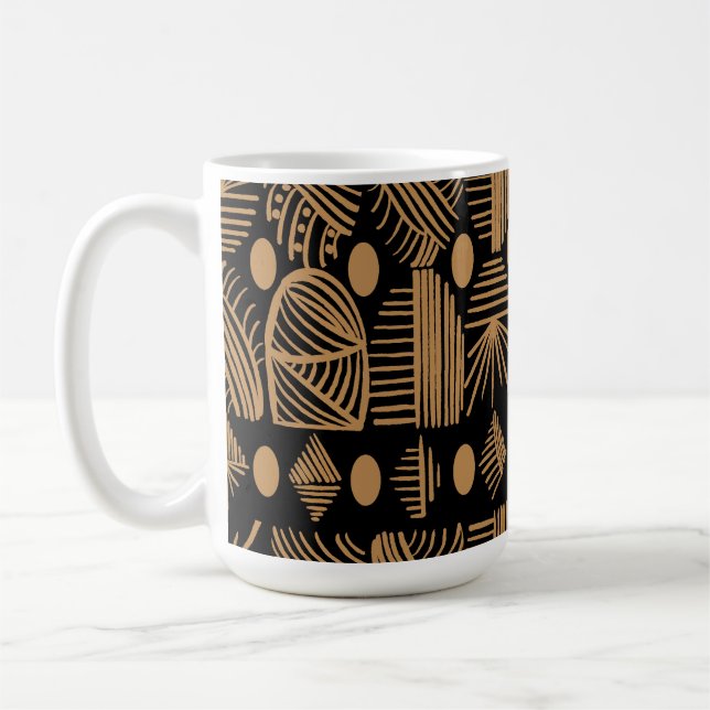 Caribbean Tribal Mudcloth: Black, Gold Coffee Mug (Left)