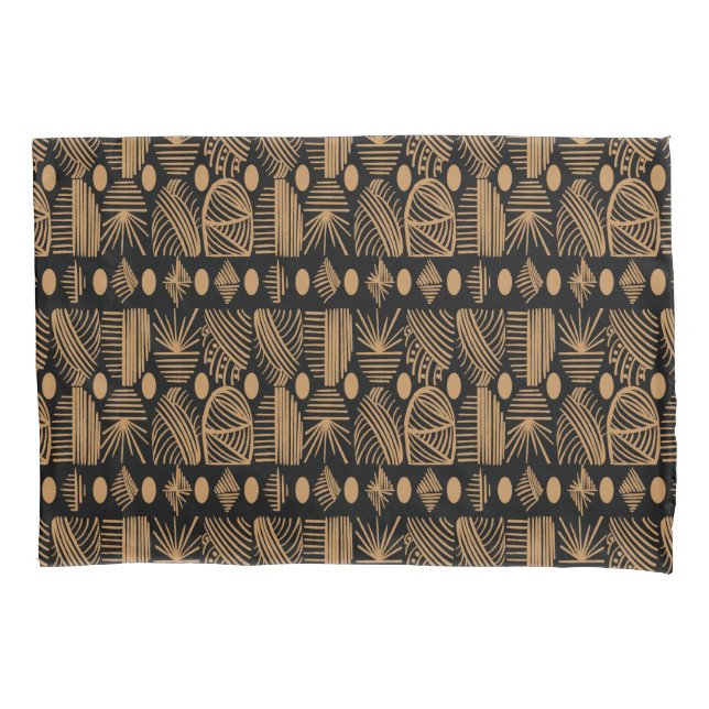 Caribbean Tribal Mudcloth: Black, Gold Pillowcase (Front)