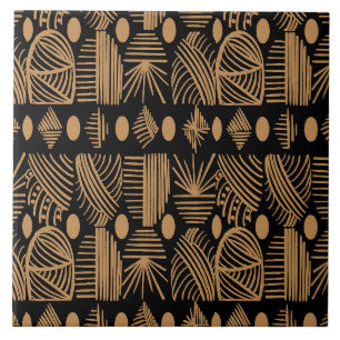 Caribbean Tribal Mudcloth: Black, Gold Tile