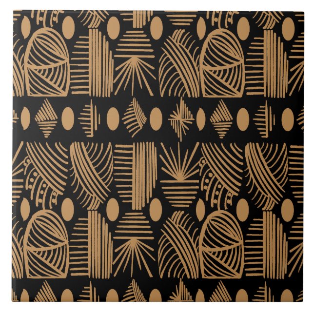 Caribbean Tribal Mudcloth: Black, Gold Tile (Front)