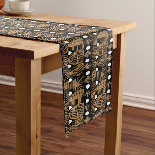 Caribbean Tribal Mudcloth: Black, White, Gold Long Table Runner