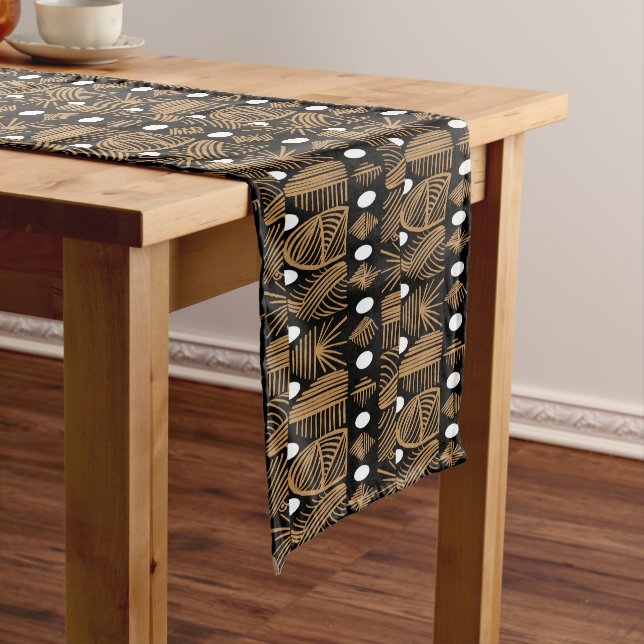 Caribbean Tribal Mudcloth: Black, White, Gold Long Table Runner (In Situ)