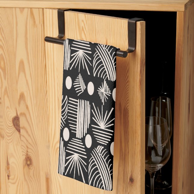 Caribbean Tribal Mudcloth: Black, White, Kitchen Towel (Thirds Fold)