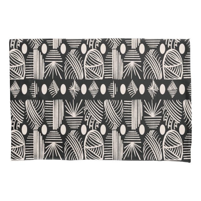 Caribbean Tribal Mudcloth: Black, White, Pillowcase (Front)