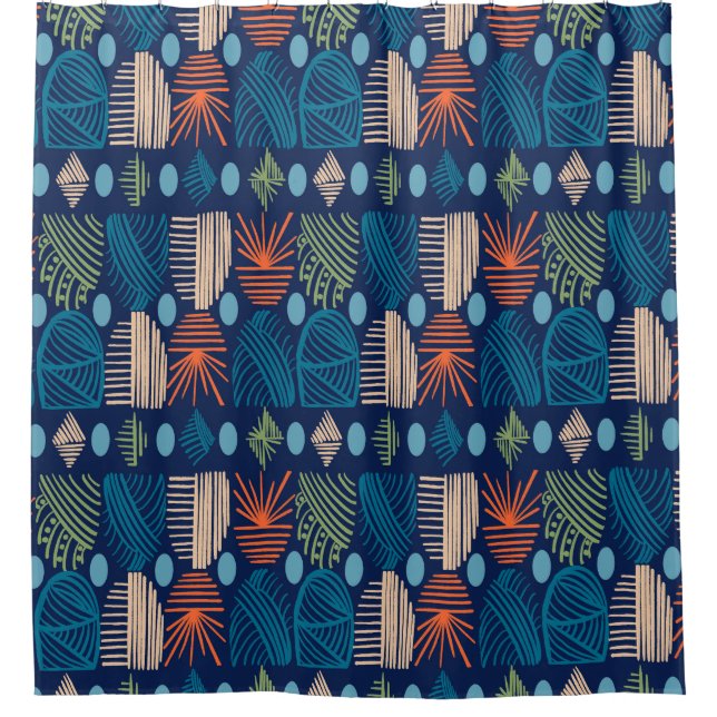 Caribbean Tribal Mudcloth: Festive Blue, Orange (Front)