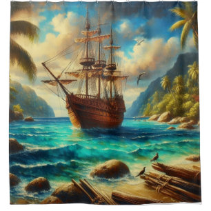 Caribbean/tropical beach ship art