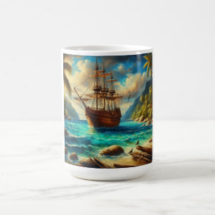 Caribbean/tropical beach ship art coffee mug