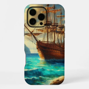 Caribbean/tropical beach ship art iPhone 16 pro max case