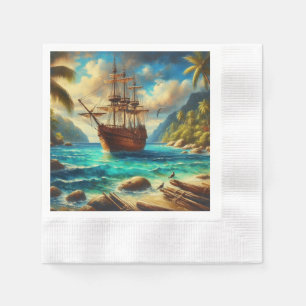 Caribbean/tropical beach ship art napkin