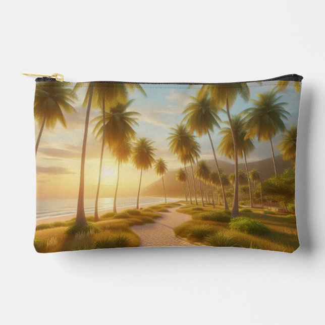 Caribbean/tropical/Hawaiian beach sunset Accessory Pouch (Front)