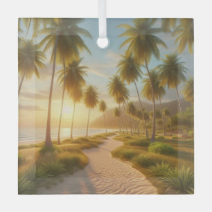 Caribbean/tropical/Hawaiian beach sunset Glass Ornament