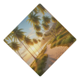 Caribbean/tropical/Hawaiian beach sunset Graduation Cap Topper