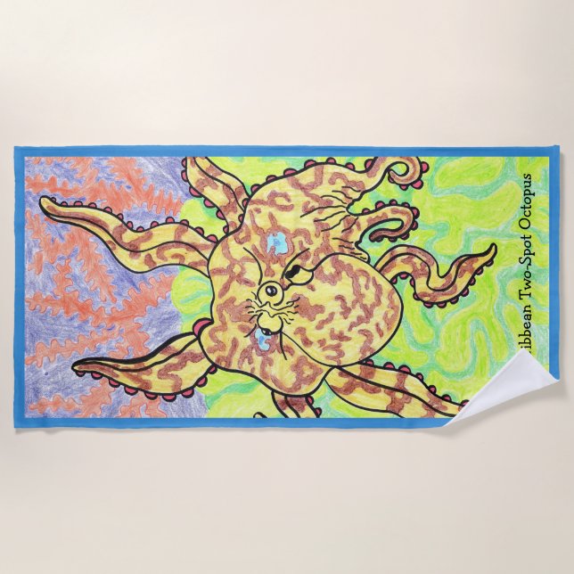Caribbean Two-Spot Octopus Beach Towel (Front)