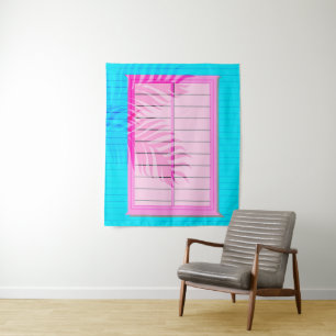 Caribbean Vibes Pink and Blue Window Shutters Tapestry