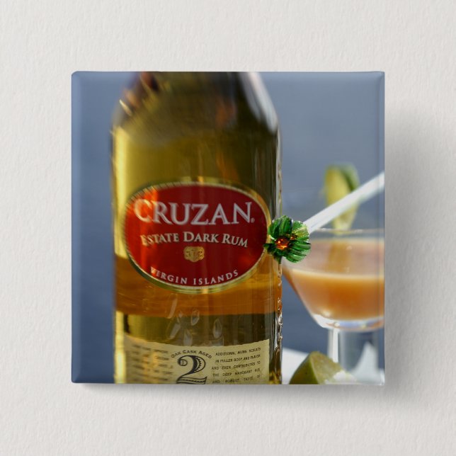 Caribbean, Virgin Islands. Cruzan Estate Dark 2 Inch Square Button (Front)