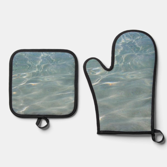 Caribbean Water Abstract Blue Nature Oven Mitt & Pot Holder Set (Front)