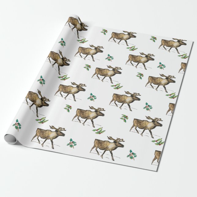Caribou 001 Wrapping Paper by Molly Magdalain (Unrolled)