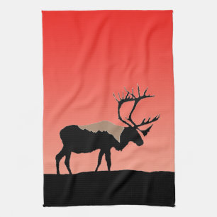 Caribou at Sunset  - Original Wildlife Art Kitchen Towel