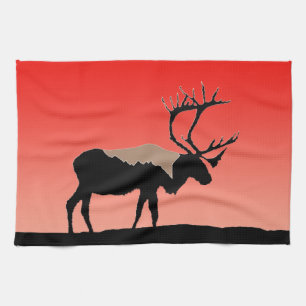 Caribou at Sunset  - Original Wildlife Art Kitchen Towel