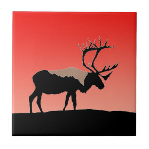 Caribou at Sunset  - Original Wildlife Art Tile
