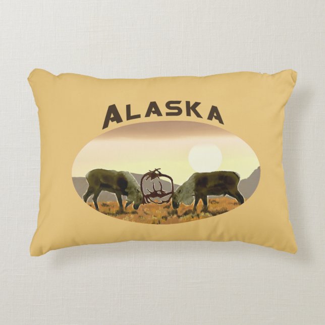 Caribou Duel - Alaska Decorative Pillow (Front)