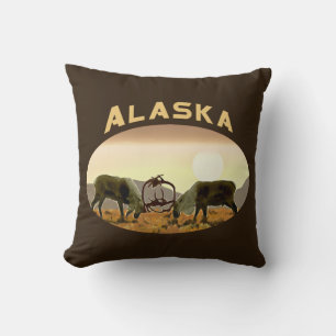Caribou Duel - Alaska Throw Pillow