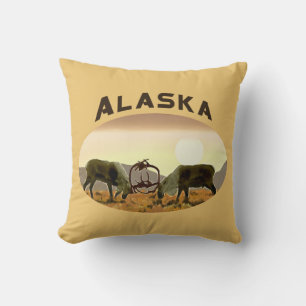 Caribou Duel - Alaska Throw Pillow