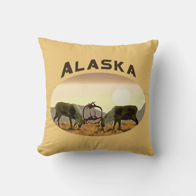 Caribou Duel - Alaska Throw Pillow (Front)