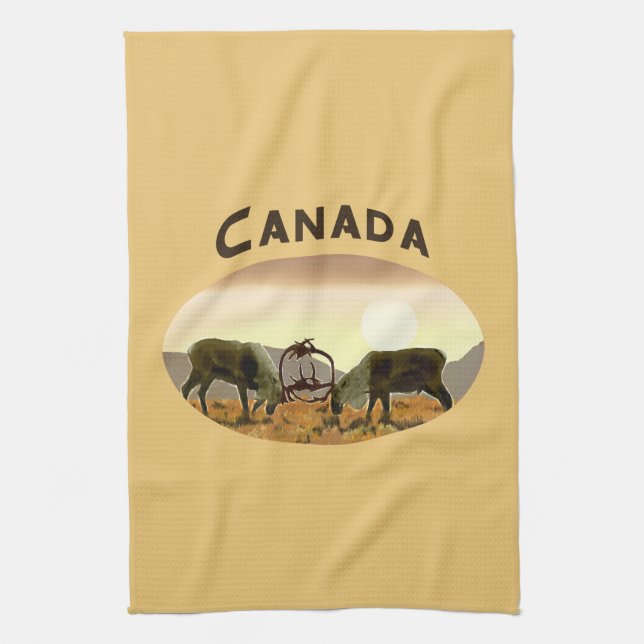 Caribou Duel - Canada Kitchen Towel (Vertical)