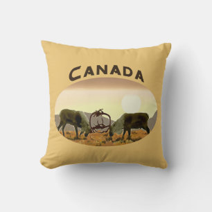 Caribou Duel - Canada Throw Pillow