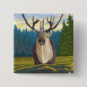 Caribou in the Wild- Vintage Travel Poster 2 Inch Square Button