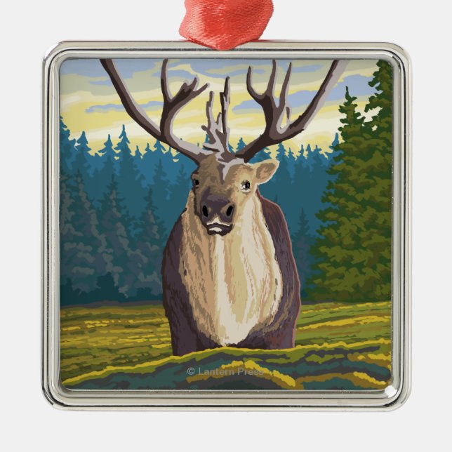 Caribou in the Wild - Yellowstone National Metal Ornament (Front)